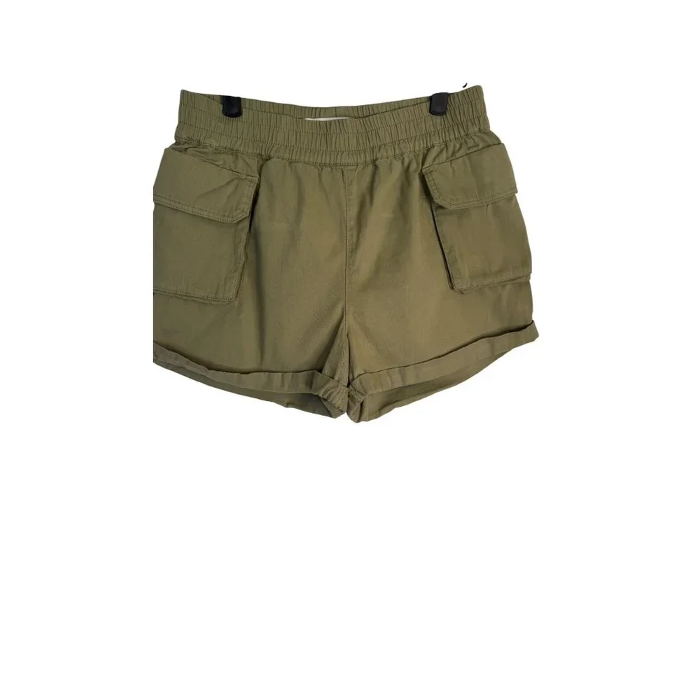 Miss Selfridge Size 6 Olive Green Cotton High-Waisted Shorts Pockets Casual - Picture 1 of 13